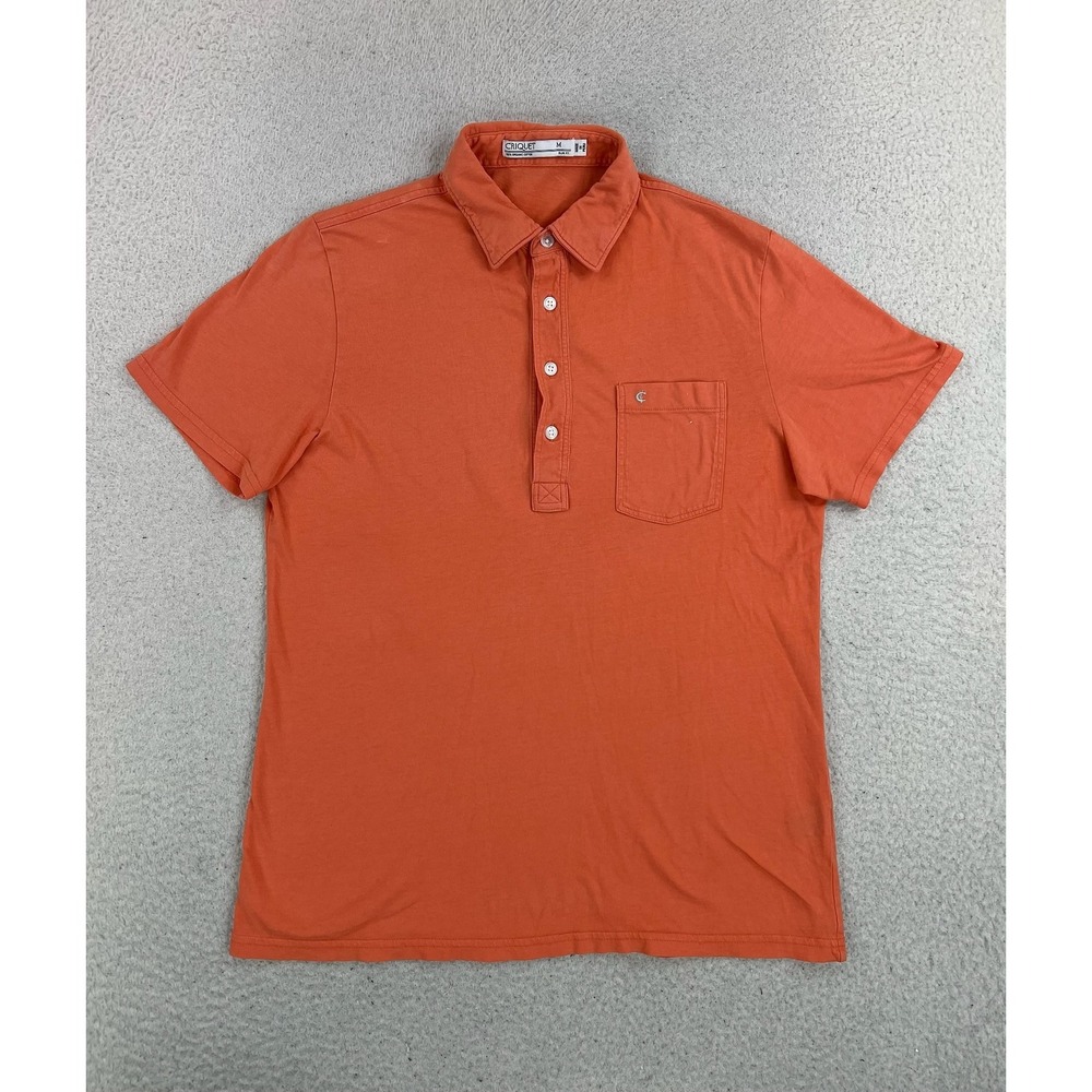 Criquet Polo Shirt Mens Medium Orange Organic Cotton Slim Fit Pocket Jersey Knit